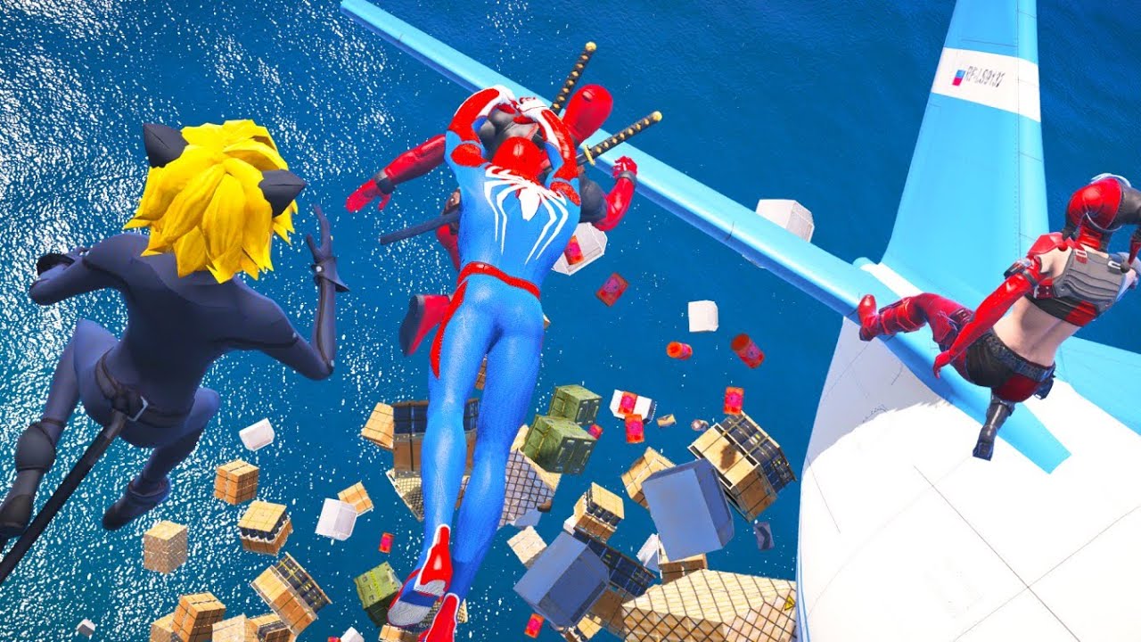 CRASHING PLANE SKYDIVE CHALLENGE with all the Superheroes