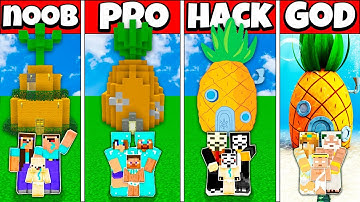 SPONGEBOB HOUSE BUILD CHALLENGE - NOOB vs PRO vs HACKER vs GOD Minecraft Animation