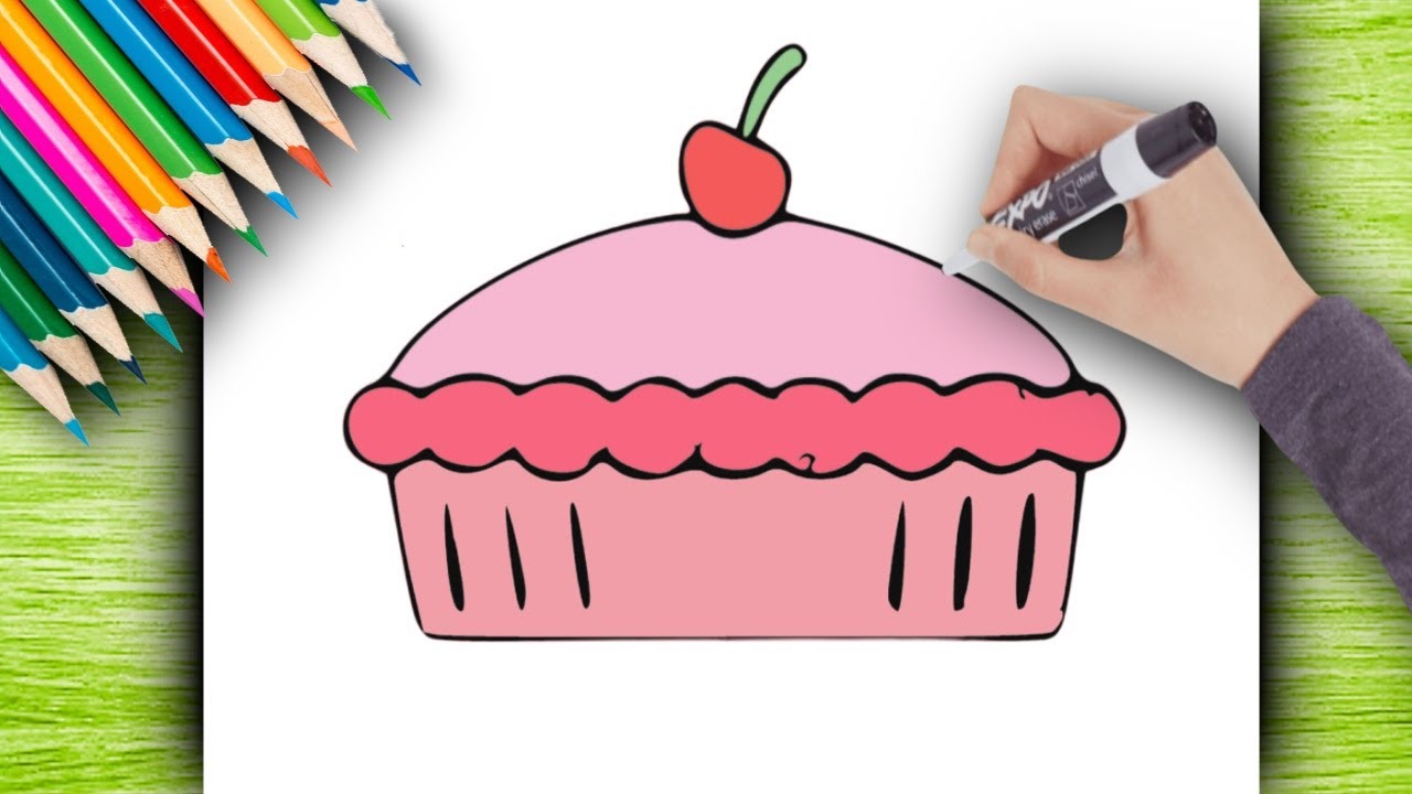 Desenho de bolo de cereja para colorir