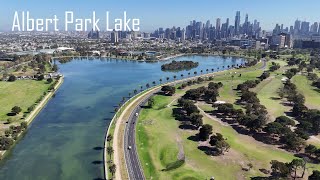 Albert Park Lake from the air, Melbourne, Victoria, Australia