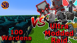 Can 100 Wardens Defeat an Ultra Modded Raid | Minecraft Mob Battle