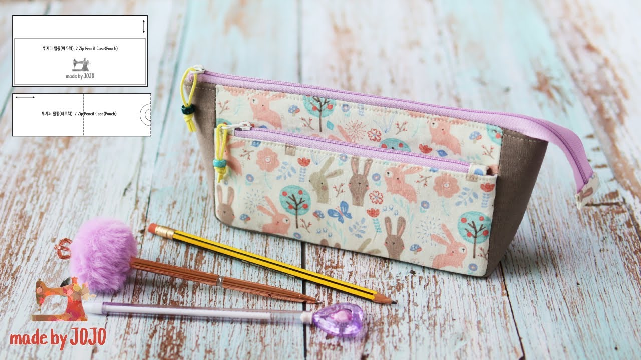 How to Make a Two-Zipper Pencil Case/Pouch  Free Sewing Pattern  @madebyjojo 