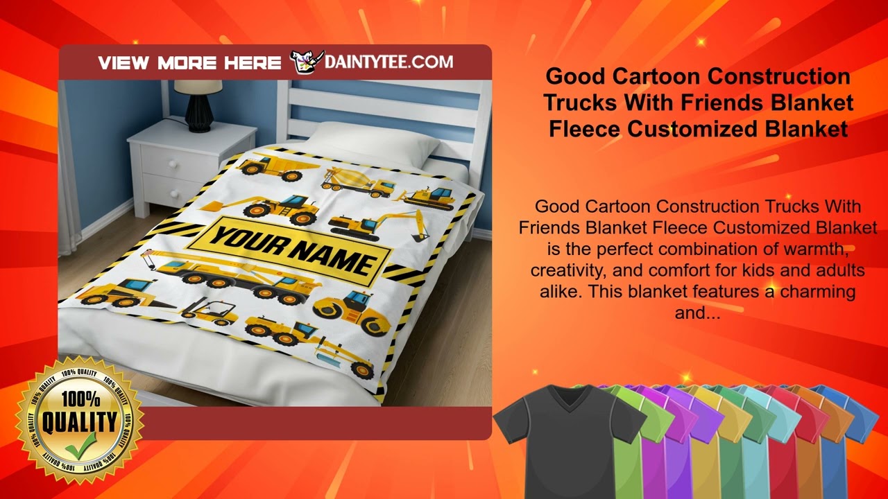 Good Cartoon Construction Trucks With Friends Blanket Fleece Customized Blanket
