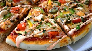 Chicken Pizza with Spicy Ranch Dressing | Spongy Pizza Base | Without Oven