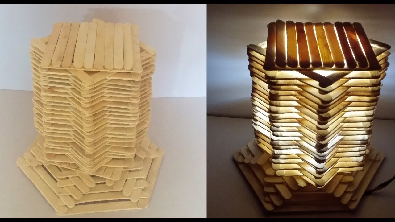 How to make ice cream stick lamp || Diy || Popsicle stick craft ...