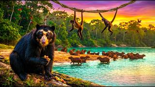 Amazon Tributary Exploration 4K Spectacled Bears Feeding Spider Monkeys Jumping Tropical Birds