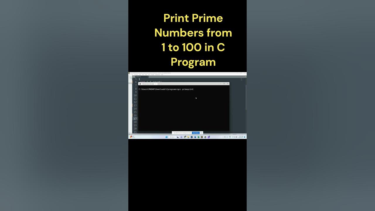 Print Prime Numbers from 1 to 100 in C - YouTube