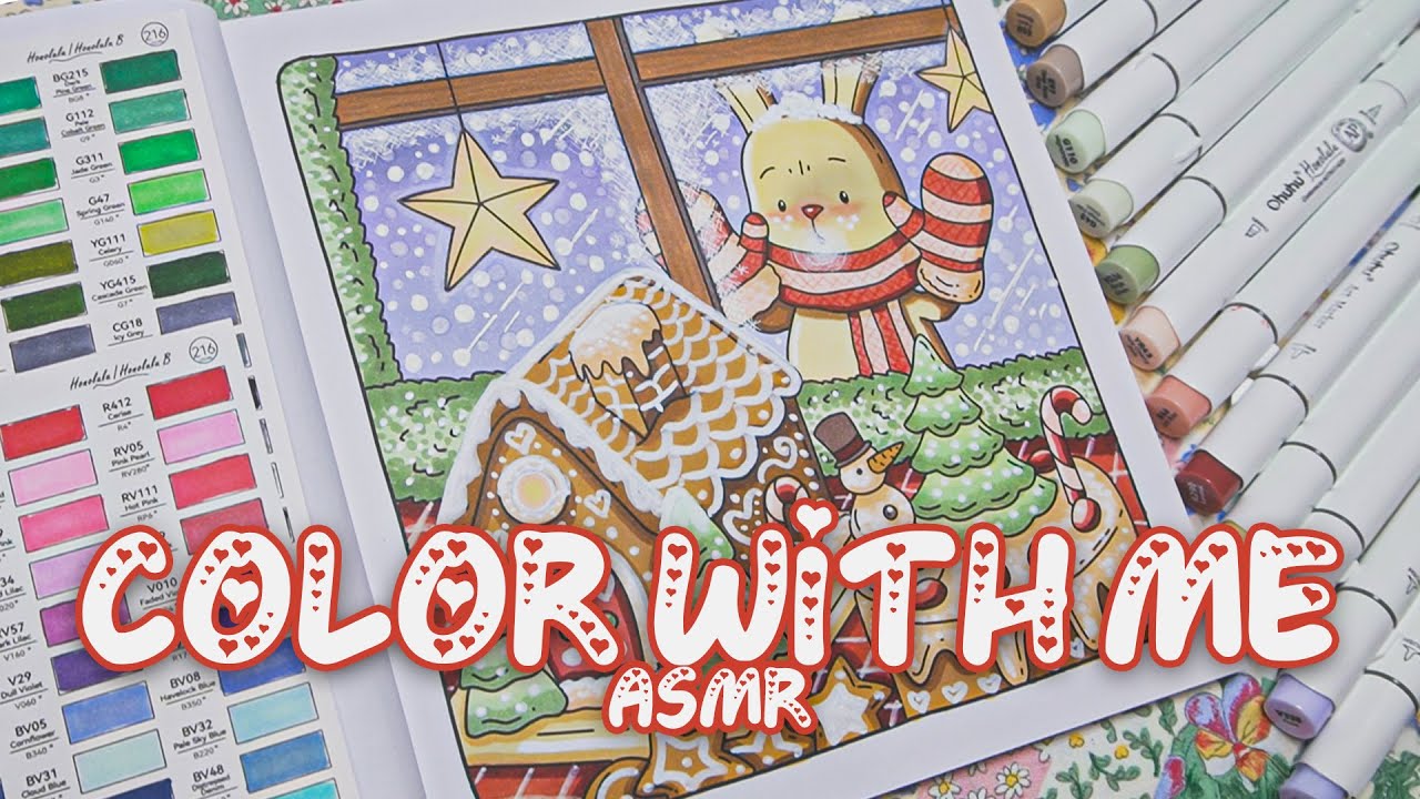 Color with me | ASMR 🎅 'Christmas Hygge' by Coloring Book Cafe ❄️ Ohuhu Markers