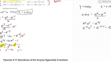 MATH 2411 Calculus 2 Section 7.3 Part 4 Derivatives and Integrals of Inverse Hyperbolic Trig Fct.