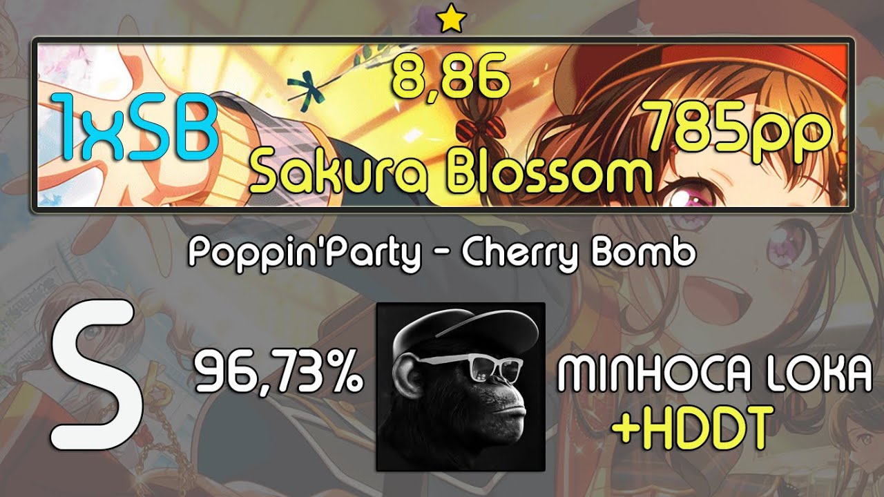Osu! MINHOCA LOKA Cherry Bomb 8.86* 1xSB S rank + HDDT 785pp YouTube