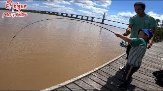 Pesca niño de 3 años vs vieja y chico de 10 vs carpa, río Paraná Guazu Entre ríos!!!!!