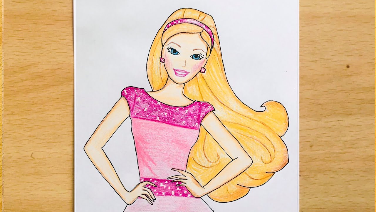 How to Draw a Beautiful Barbie GIRL with Beautiful DRESS | BARBIE Doll  Drawing Easy - YouTube