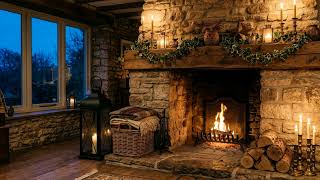 Rustic Cottage Fireplace at Evening 🔥 Candlelight &amp; Cozy Relaxing Ambience