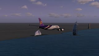 FSX Addon Thai A-380 start Dubai Intl. to Burj al Arab close overflight