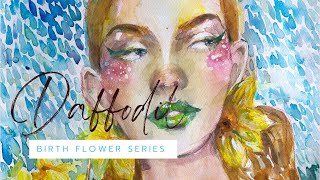Daffodil Girl March Birth Month Flower Watercolor Illustration. Painting Process Time-Lapse Daffodil March S Birth Month Flower Watercolor