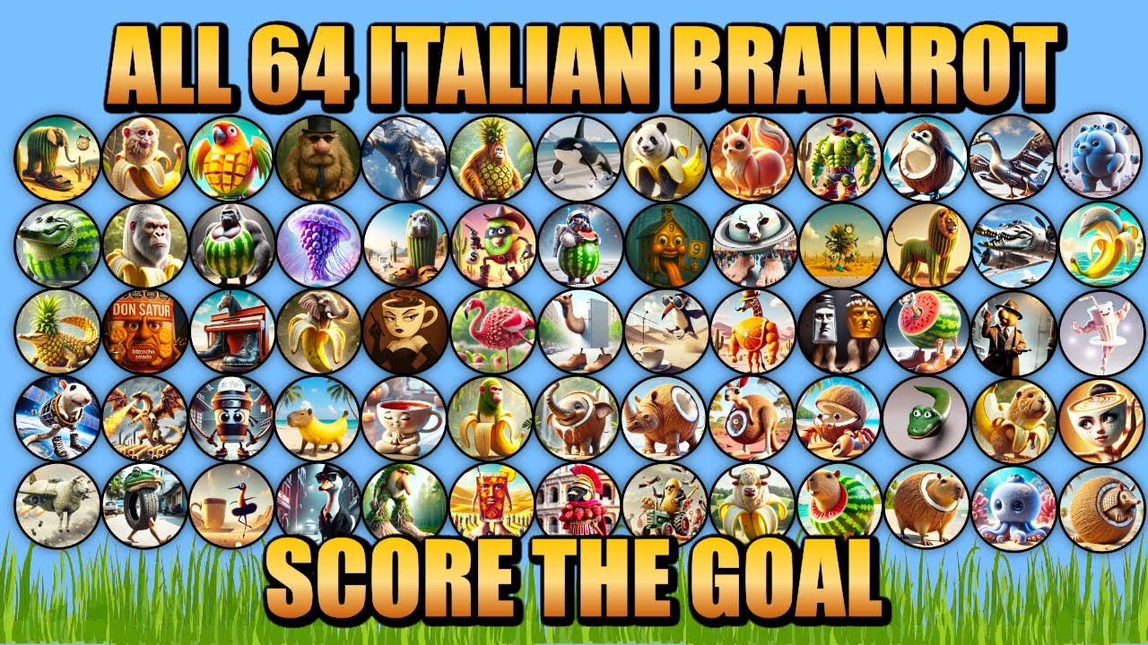 All 64 Italian Brainrot Characters Soccer Match - Score the Goal Marble Race