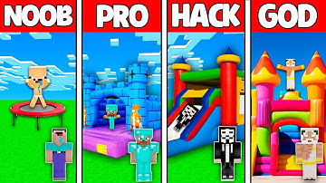Minecraft Battle: NOOB vs PRO vs HACKER vs GOD BOUNCY CASTLE HOUSE BASE BUILD CHALLENGE in Minecraft