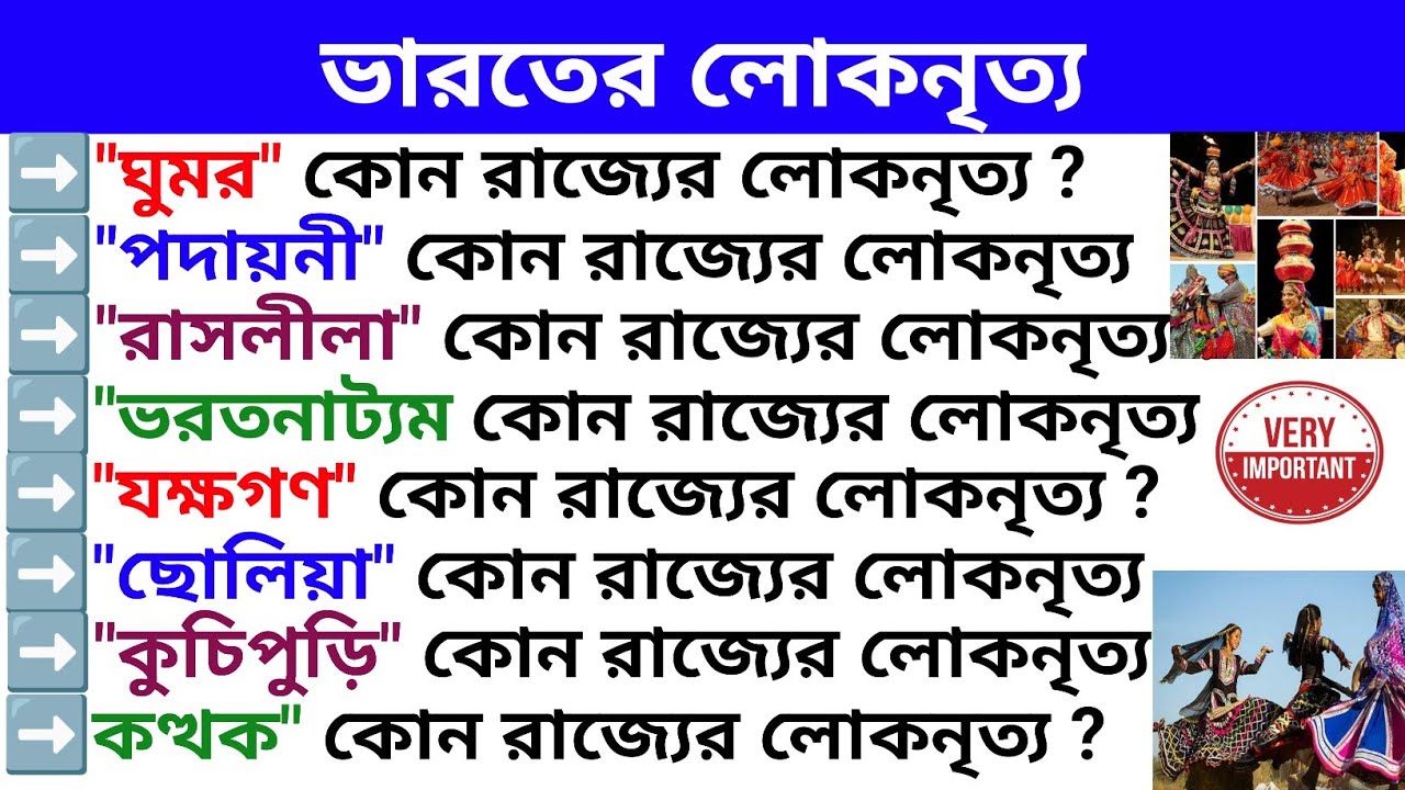 ভারতের লোকনৃত্য || Folk Dance of India || Static GK In Bengali || General Knowledge In Bengali