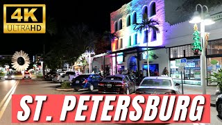 St. Petersburg Florida. Central Avenue at Night - 4K