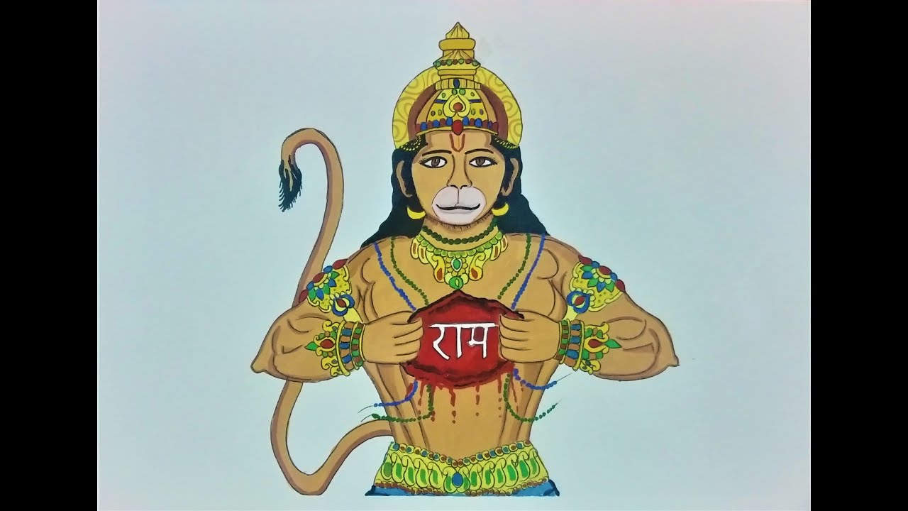 red and black angry hanuman sketch | Hanuman images