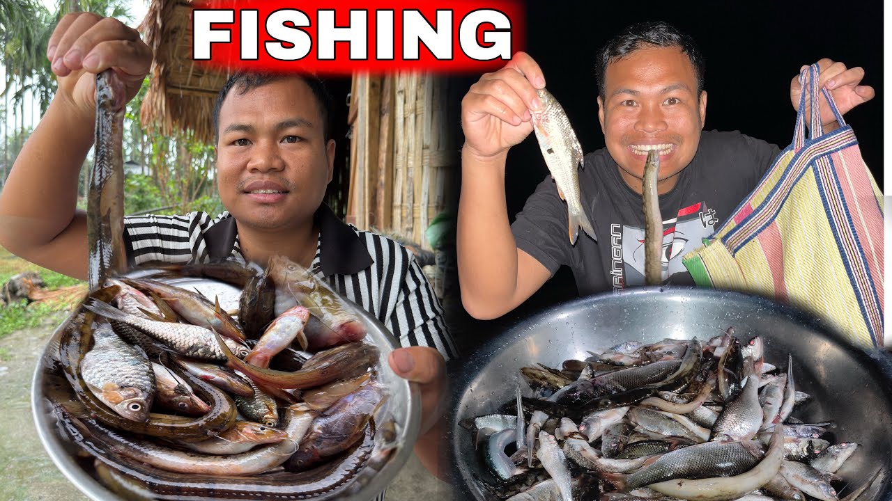 Fishing at Nigh with My Pets |  Night Fishing Adventure | Caught fish with Arrow