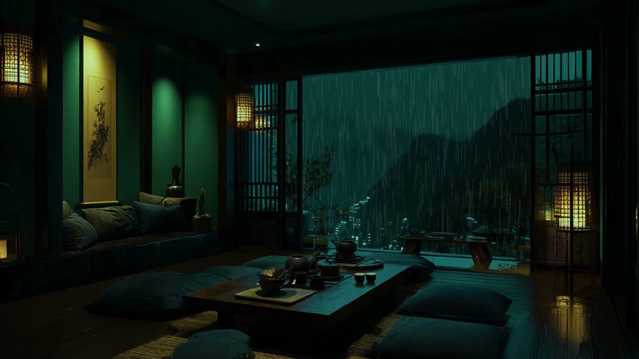 Gentle Rainfall Ambience in a Warm Cozy Room for Sleep, Insomnia Relief, Study, and Stress Relief