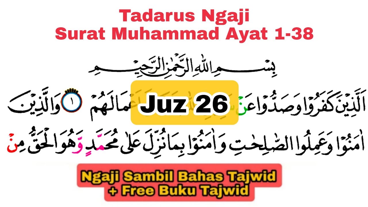 Tadarus Surat Muhammad Ayat 1-38 Dengan Tartil + Bahas Tajwid + Buku Gratis