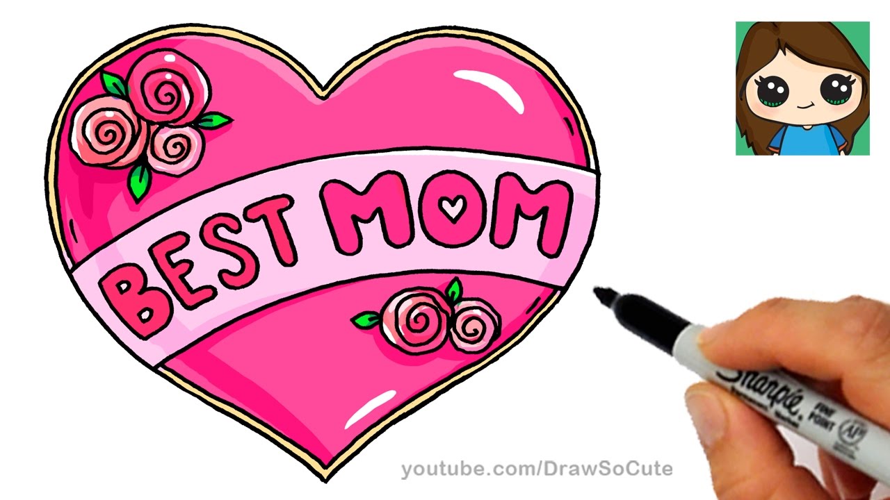 How to Draw Best Mom Bubble Letters and Heart - YouTube