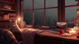 The Sound Of Rain Outside The Window In The Autumn Forest | Warm Desk In The Room With The Cat