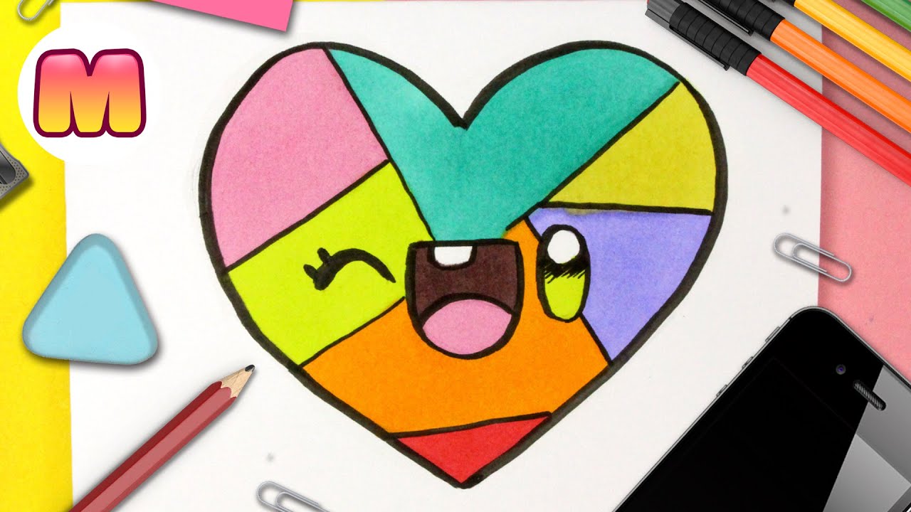 COMO DIBUJAR Y PINTAR UN CORAZON DE COLORES KAWAII - Dibujos kawaii faciles  - thptnganamst.edu.vn