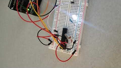 ATMega 328p standalone microcontroller chip blinking an LED on BB.