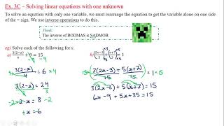 Ex 3C – Solving linear equations with one unknown