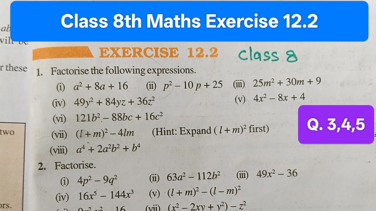 Class 8 Maths Chapter 12 Exercise 12.2। Class 8th Maths Exercise 12.2 ...
