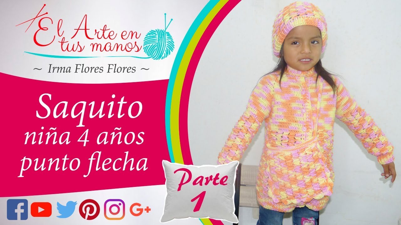 SAQUITO PARA NIÑA DE 4 AÑOS TEJIEDO CON EL PUNTO FLECHA FACIL Y RAPIDO DE  TEJER 