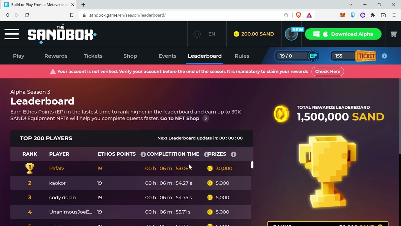 Sandbox | Alpha Season 3 | Leaderboards Day 1 - Ranked 107