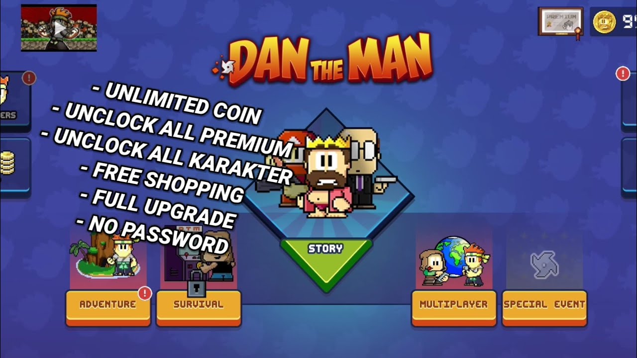 DAN THE MAN || UNLIMITED COIN AND UNCLOCK ALL PREMIUM MOD APK - YouTube