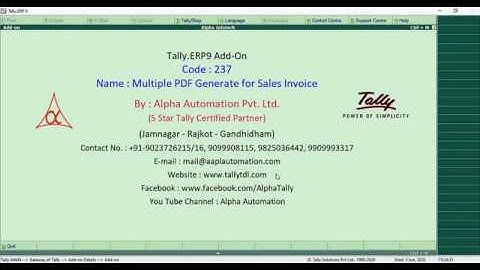 Tally Add On : Multiple PDF Generate for Sales Invoice in Tally.ERP9 Software.