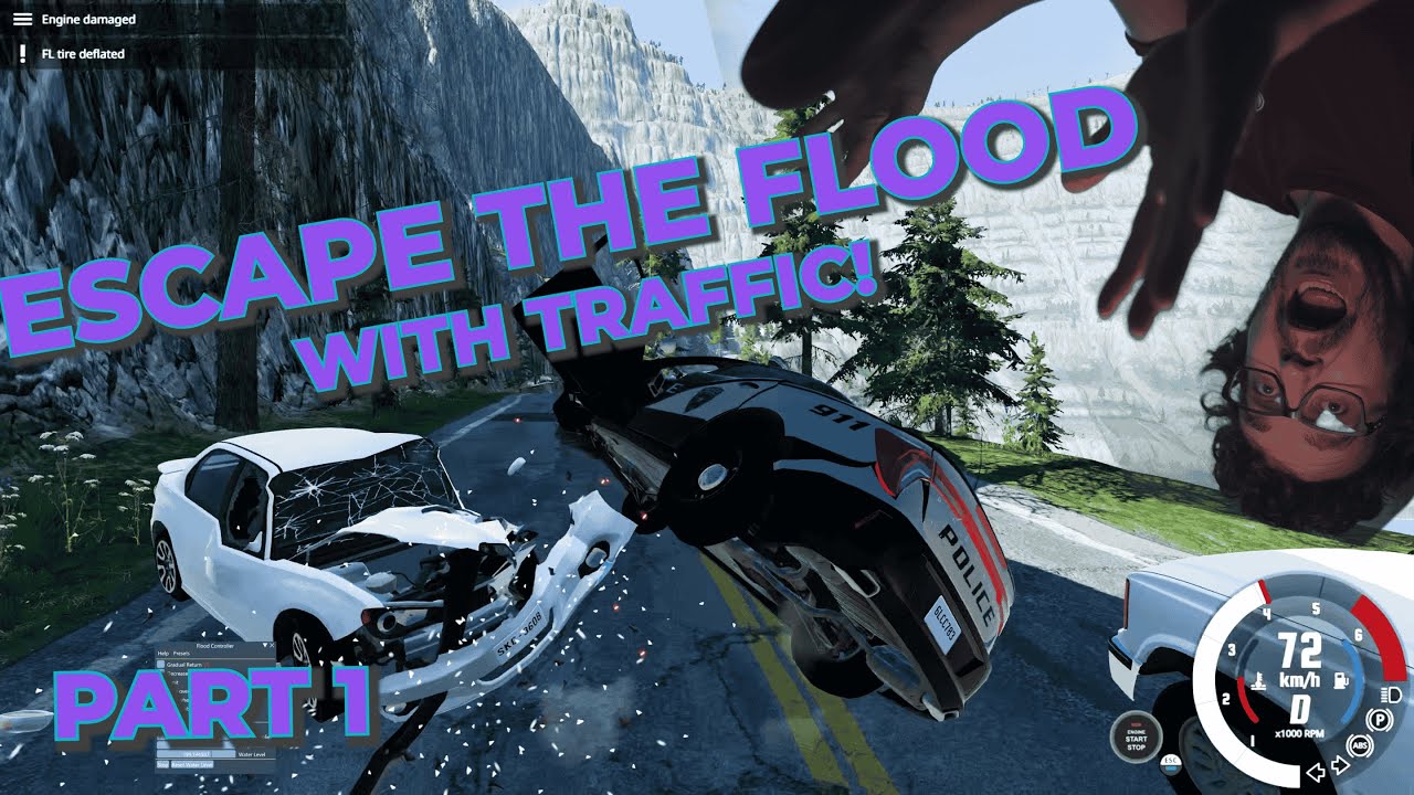 BeamNG Escape the Flood with Traffic - CHAOS! Part 1