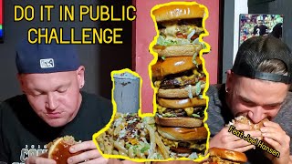 MASSIVE STACKED BURGER | Do It in Public Challenge | Las Vegas | Man Vs Food | Feat Joel Hansen