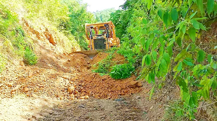 Caterpillar D6R XL Bulldozer Action Widening Roads in the Forest