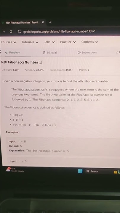 Nth Fibonacci Number problem of gfg in C++ - YouTube