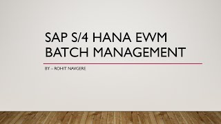 Video 4 - SAP S/4 HANA EWM  | SAP S/4 HANA EWM | Batch Management