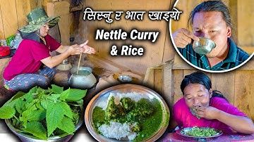 Nepali Traditional Food Nettle Curry with Rice Cooking & Eating | Sisnu Curry |New village food vlog