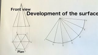 How To Develop The Surface Of A Hexagonal Pyramid || Development Of Hexagonal Pyramid.