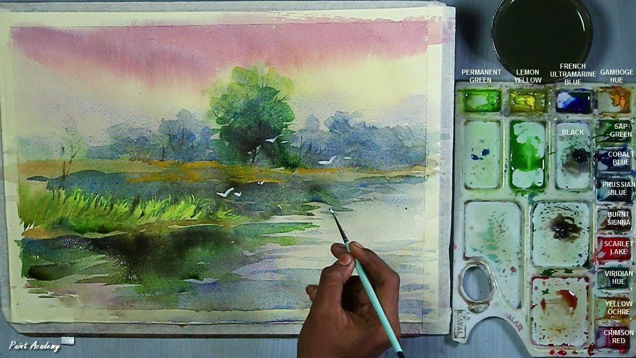 Watercolor Landscape Painting step by step - YouTube