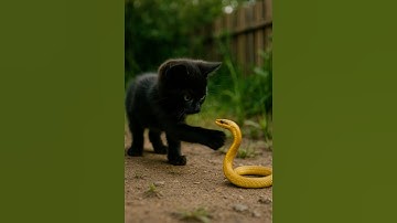 Kitten vs. Yellow Snake: A Curious Standoff! #cat #snake #trending #standoff