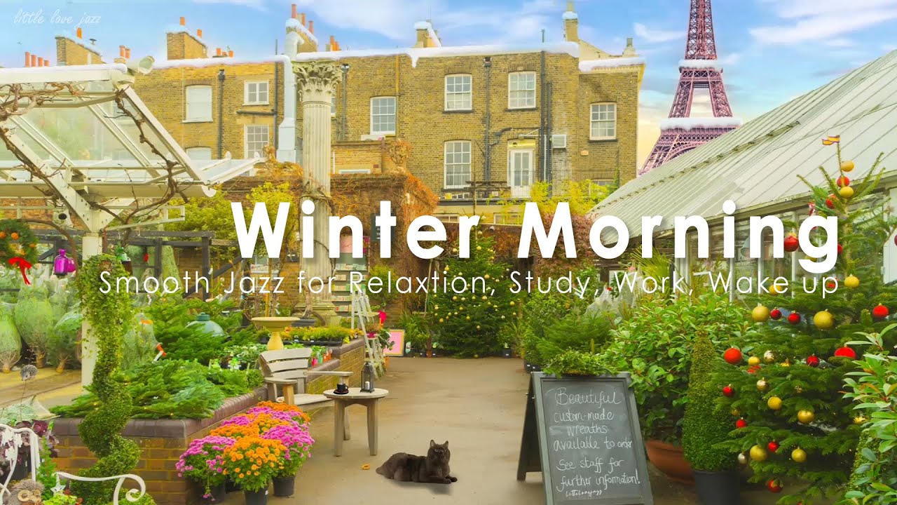 Paris Coffee Shop Ambience - Winter Morning Cafe Ambience with Jazz in Little Garden of Paris,France