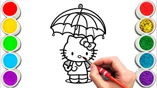 Hello Kitty and Umbrella Drawing, Painting & Coloring For Kids and Toddlers_ Child Art