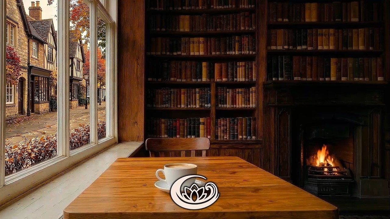8 Hour Cozy Autumn Library Fireplace | Peaceful Fall Ambience for Ambient TV Art & Sleep | No Music