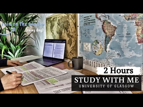 2 HOUR STUDY WITH ME on a rainy day | Background noise, Rain & typing sound, real-time, no music,